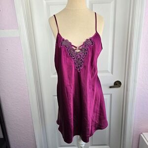 California Dynasty Vtg Satin Slip Dress Chemise Nightgown Magenta Pink Size M